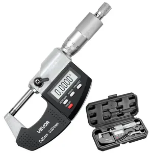 VEVOR Micrometer Set, Summervibes,Summervibes, Digital Outside Micrometer 0-1 inch Measuring Range, 0.00005" Resolution, Ultra-Precision 0.0001 Accuracy, LCD Screen, in/mm Switch, Carbide Tip, with Protective Case