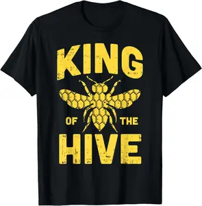 King Of The Hive Funny Beekeeping Humor Apiarist Men Gift T-Shirt Pure Cotton Graphic Tees Menswear Top: Gifts for Men & Women