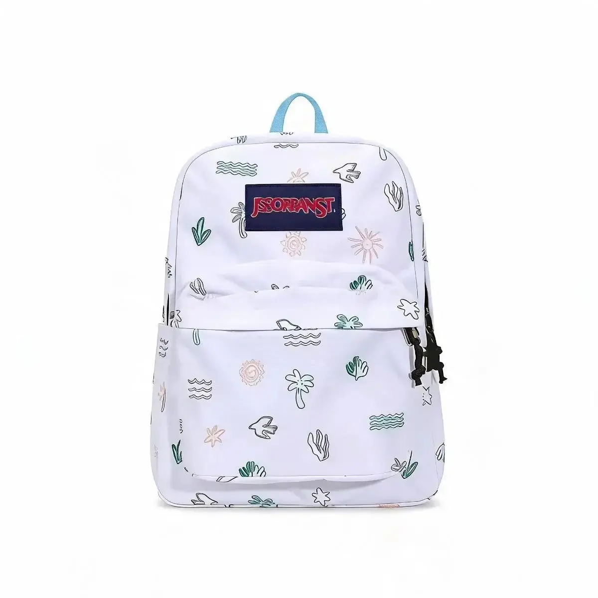JanSport Coastal Print Tropical Doodle Backpack with Zipper - Summer Beach Aesthetic School Bookbag, Casual Travel Daypack