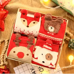 Christmas Socks Gift Box Mid-Calf 3D Reindeer Autumn Winter Bridal Womenswear Stocking Soft Warm Festive Design