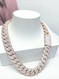 New Middle Row Large Carat 18mm High Quality Tested Pass MOISSANITE Men's Cuban Chain Cuban Moissanite Link 925 Hip Hop Rap Style Luxury Cuban Chain Necklace Easter Thanksgiving Gift