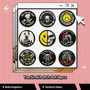 9Pcs Funny Graphic Tactical Morale Printed Patches Set, 3.35in Round  Removable Badges with Hook Loop, for Backpack, Vest, Sewing Accessories & Haberdashery Use Contrast Wolf
