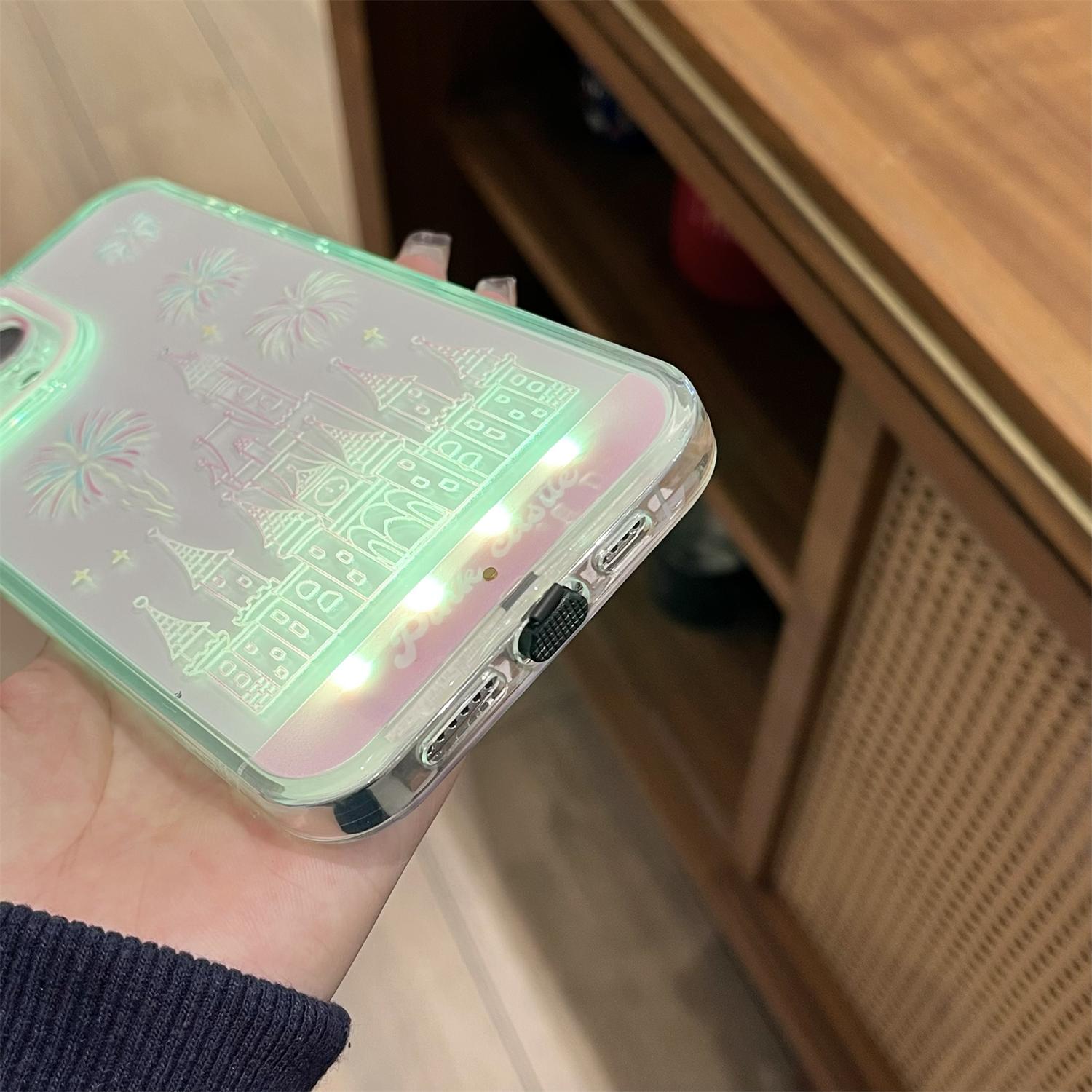 LED Fantasy Castle Fireworks Phone Case, Light up Phone Case for 13/14/15/16/17 Pro/Pro Max/Plus, Aesthetic Cute Girly Kawaii Castle Unique Design Phone Cover for Women Girls
