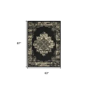 5' X 7' Cream Damask Power Loom Area Rug