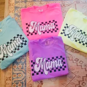 Mama Comfort Colors Short Sleeve  Tops Womenswear Breathable Casual Checkered   tshirt comfortable Vintage Graphic T-Shirt