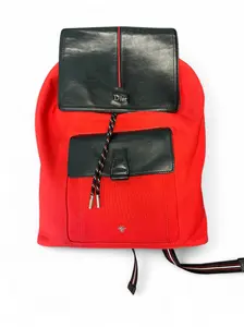 Pre-owned Dior Leather and Canvas Backpacks Men's Red Leather & Canvas Backpack Rucksack with Bumble Bee Embellishments & Soft Comfortable Straps for Travel