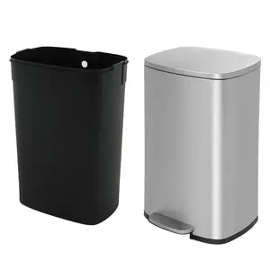 13 Gallon/50 Liter Trash Can, Storage Fingerprint Proof Stainless Steel Kitchen Garbage Can with Removable Inner Bucket and Hinged Lids, Pedal Rubbish Bin for Home Office