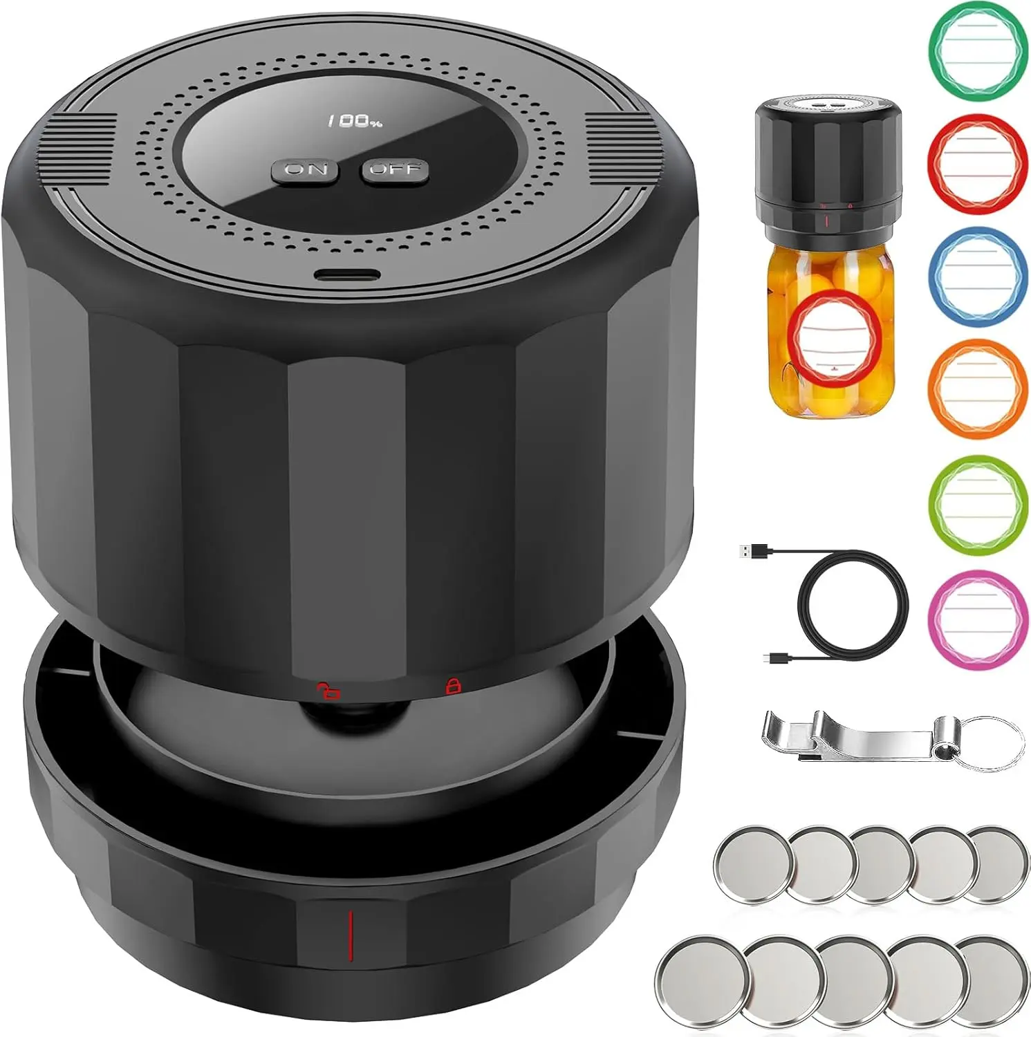 Electric Mason Jar Vacuum Sealer Kit - with Wide and Regular Mouth Mason Lids, Jar Vacuum Sealer for Canning Jars, Vacuum Sealing Machine for Food Storage Black