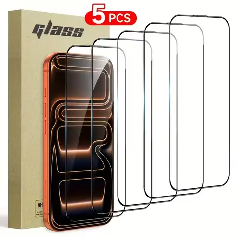 5pcs Tempered Glass Screen Protector For Apple for iphone 18Pro/17/11/12/13/14/15/16 Pro Max Plus X/XS/XR/16E/Air/ Series, Ultra-high Definition, 9H Hardness, Scratch And Shatter Resistant, Dustproof, Easy To Install, Phone Screen Protector