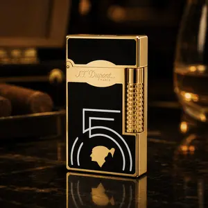 [Lacquer] Cohiba 55th Engraved Black Lacquer Gold Dupont Lighter 135g best gift for him