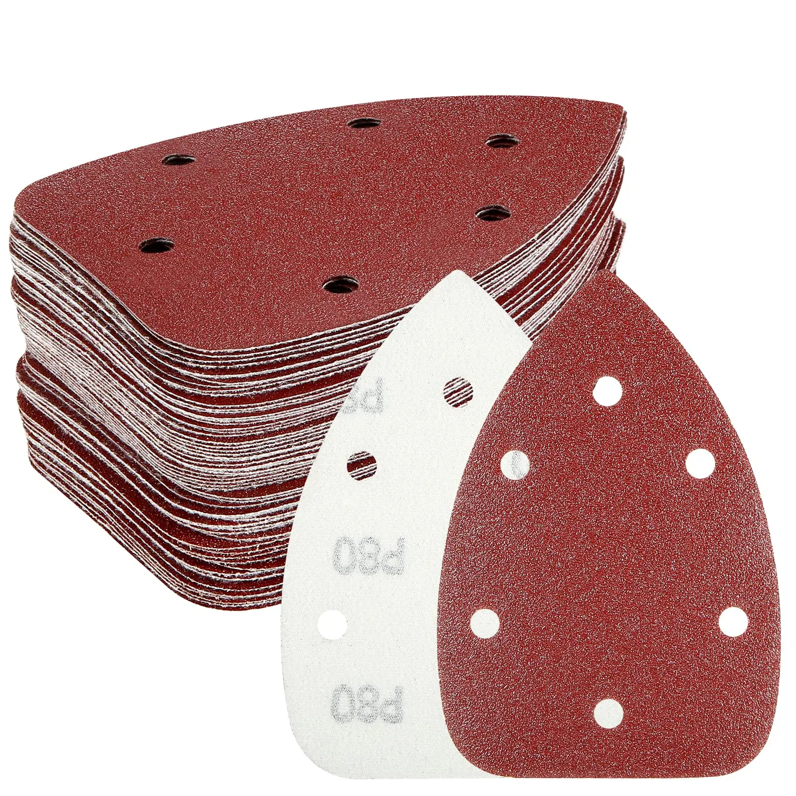 60PCS Triangular Sander Sandpaper, Detail Sander Sandpaper Assorted 60/80/100/120/180/240 Grits with 6 Holes for Wood Sanding, Fit 3.92-inch Sanders Alumina Abrasive Grinding