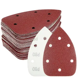 60PCS Triangular Sander Sandpaper, Detail Sander Sandpaper Assorted 60/80/100/120/180/240 Grits with 6 Holes for Wood Sanding, Fit 3.92-inch Sanders Alumina Abrasive Grinding