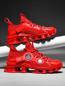 Unisex All-Red Breathable Mesh Multi-Pillar Platform Casual Shoes, Sneaker, Daily Comfort, Breathable Mesh + Soft Multi-Pillar Platform Foot Feel + Lace-Up Adaptability, Soft Fit & Practical Convenience, Ideal for Commuting & Light Sports Scenes