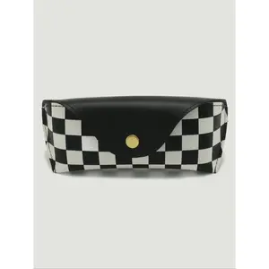 Simple U-shaped grid pattern glasses case, unisex basic PU leather glasses storage bag, anti-pressure soft lining, portable sunglasses storage bag