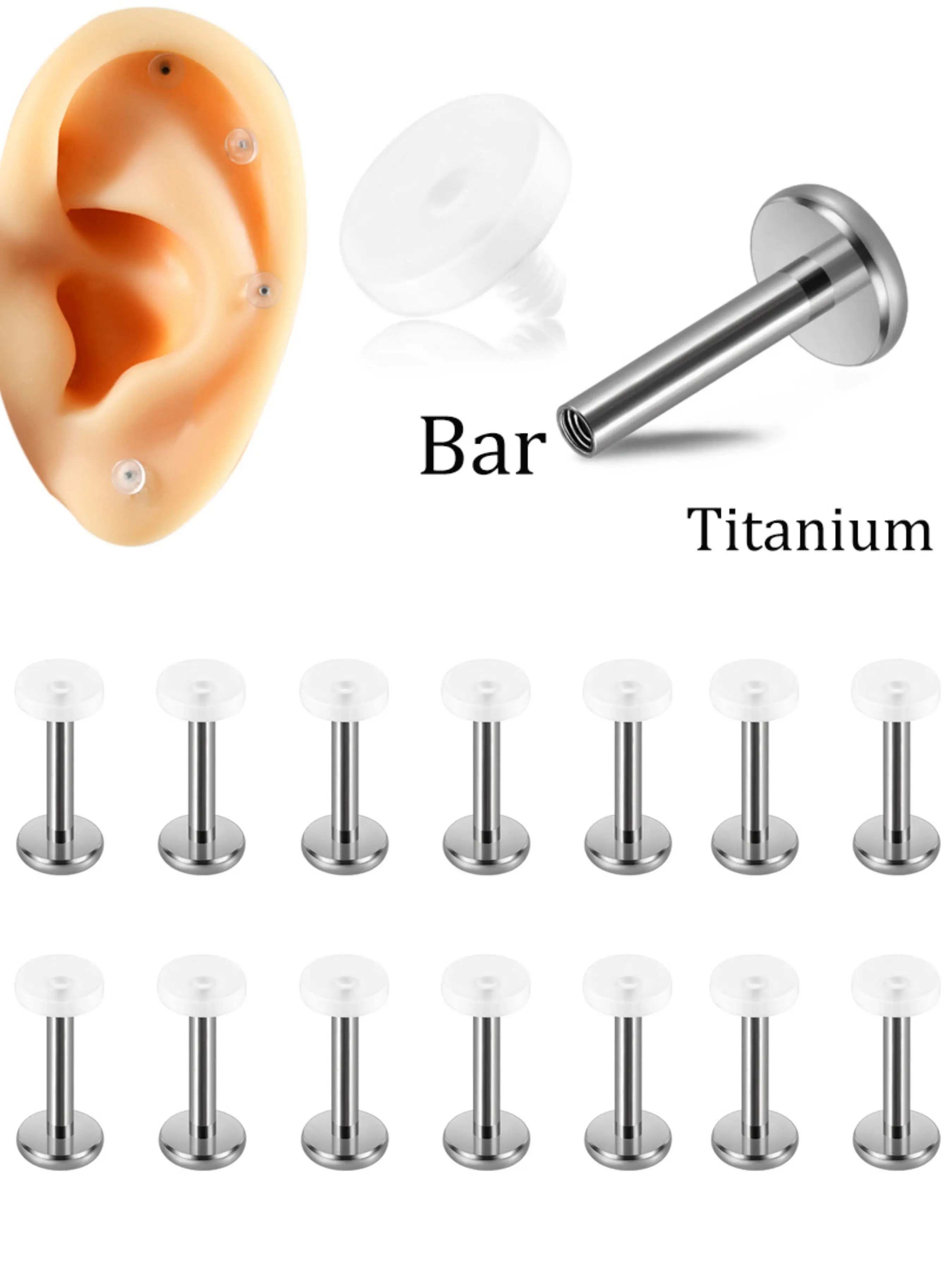 1PC Transparent Round Acrylic Flat Labret Top With Internal Thread Titanium Or Surgical Steel Bar Ear Cartilage Helix Earrings Cartilage Helix Piercing Flat Pierced Jewelry
