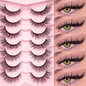 7 Pairs False Eyelashes Fluffy Natural Look Lashes With Clear Band Faux Mink Lashes Fake Eyelashes Three-Dimensional Strip Lashes For Daily Wear Cosmetic