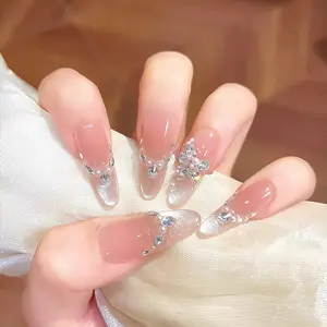 Ling Luo Handmade Butterfly Luxury Cat Eye Nails New 2026 Starry Sky Relief Pattern Oval Medium Transparent French Glitter Finish XS S M L Sizes for Elegant Women's Daily Wear summer look Love You Drive Safe Car Decal Set craft clothes b7000 glue tweezer