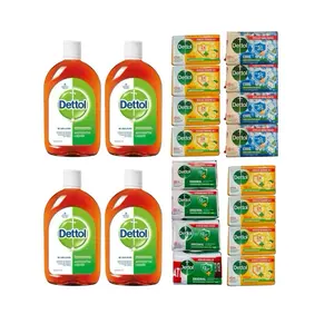 Dettol AntiSeptic Liquid 550mL & 4 Soaps Bundle - Re-energize Cool Original Fresh - 16 Soaps Total for Comprehensive Hygiene Solution Nail