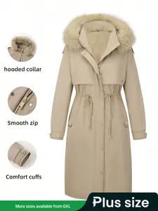 Elegant Faux Fur Lined Jacket Coat with Waist Drawstring, Simple Design Outerwear with Pockets, Perfect for Fall & Winter Seasons