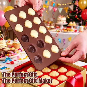 15 hole shell silicone baking mold, food grade silicone chocolate and candy mold, heat-resistant and easy to demold, multi-purpose tray, used for making chocolate, gummies, jelly, free of bisphenol A