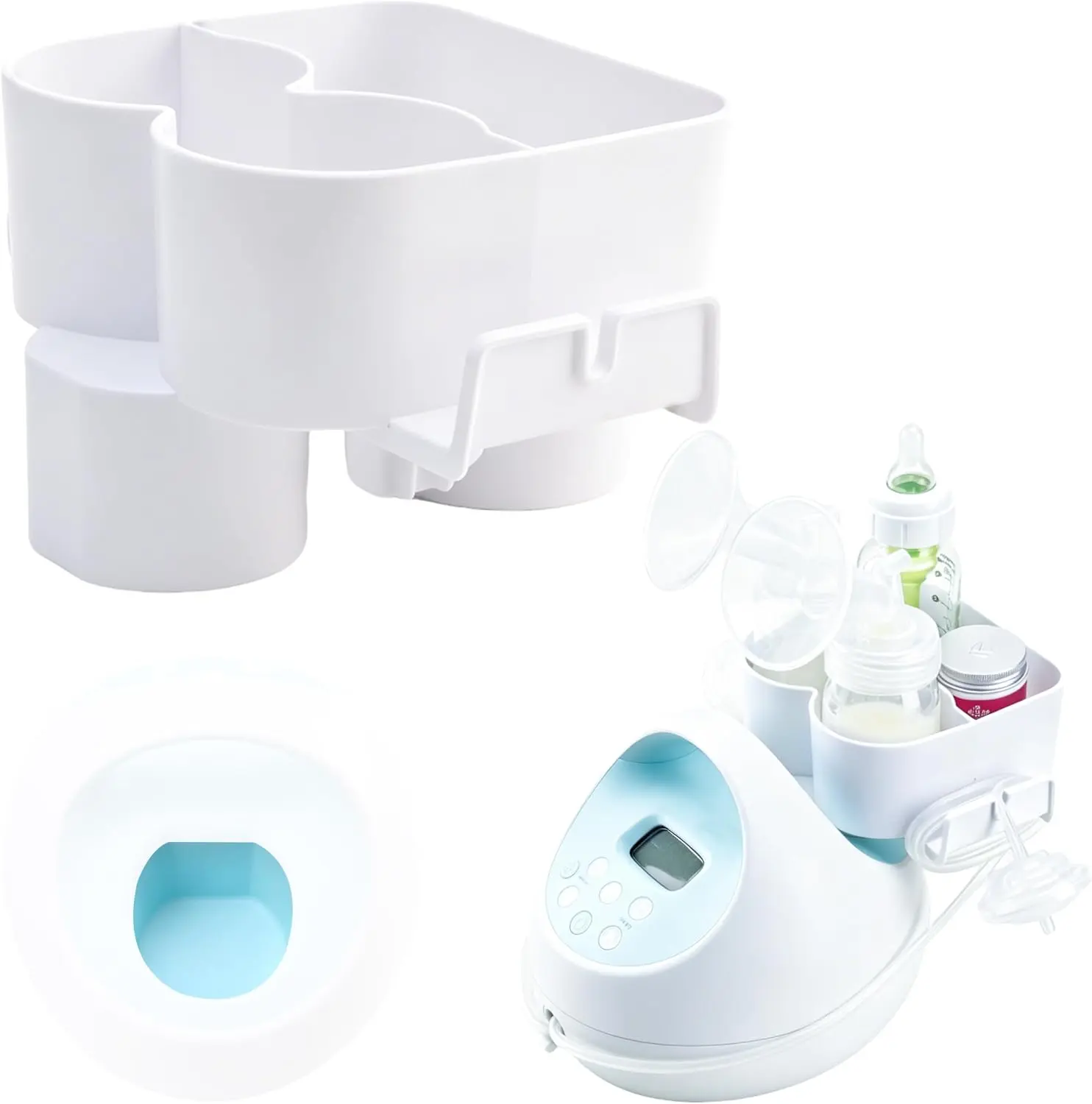 Breast Pump Bottle & Hose Holder for Spectra S1, S2 Plus(NOT Round Hole), Portable Bottle Organizer with Extra Storage for Essentials, Dual Hose Management, Baby Safe(Breast Pump Not Included)