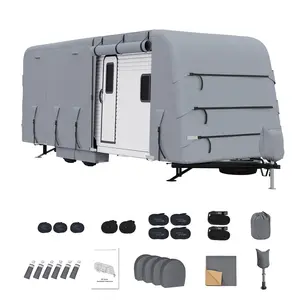 Garvee Caravan Cover 5.5-6.1 m – 4-Layer Protective Cover for Caravans & Motorhomes – Waterproof, Windproof, UV-Resistant, with 400 kg Tear Strength – Breathable, Includes Wind Protection Straps and Tire Covers