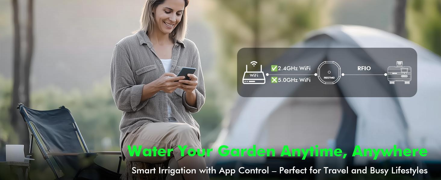 RESTMO Smart Sprinkler Timer with Flow Meter, Water Timer for Garden Hose, Brass Inlet & Outlet, Automatic Lawn & Yard Irrigation Watering System, APP Control (Bluetooth Connection, Not Include Hub)