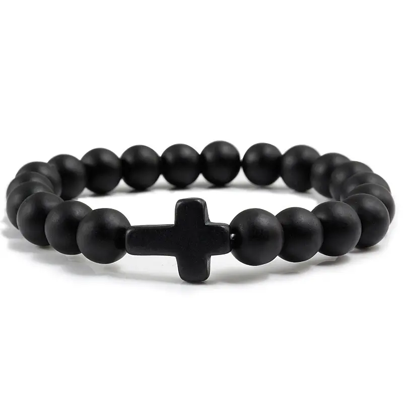 Cross frosted black bracelet