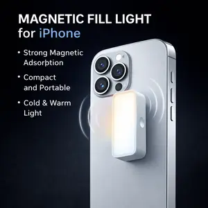 A8 Magnetic-Attach Smartphone LED Fill Light, Portable Mini USB & Mobile Accessory for iPhone, Warm-Cold Bi-Color Compact Selfie Accessory, Accessories