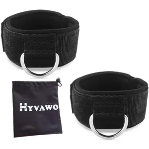Ankle Straps Neoprene Padded Fitness Wrist Cuffs with D Ring High Strength Exercises Gym Pulley Strap for Cable Machines (Black 2 Pack)