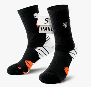 5 Pairs Men's Professional Sports Socks  Cushioned Arch Compression Mid-Calf Socks  Moisture-Wicking Non-Slip Wear-Resistant  Elite Basketball & Running Socks  Breathable Trendy for Teens & High School Students