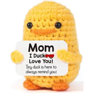 [[Perfect Mother’s Day Gift] Funny Birthday Gifts for Mom – Handmade Emotional Crochet Positive Support Duck for Mom Mothers Day Christmas White Elephant Gift from Daughter Son, I Duck Love You Mom, Cute Duck Home Decor