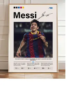 Framed Football Print, Soccer Legend Decor, Barca Artwork, Football Wall Art, Messi Fan Gift,Argentina