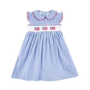 Raise the Flag Blue Gingham Smocked Collared Patriotic Summer Dress