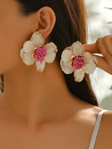 Handmade Multicolor Flower Statement Earrings, Elegant Gold-Trimmed Floral Enamel Drop Earrings for Women, Available in Multiple Colors, Versatile for Weddings, Brunch, Parties & Daily Wear, Perfect Handmade Gift for Her for Mother’s Day & Birthdays