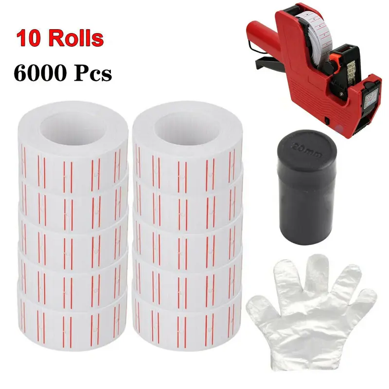 SJPACK Price Gun Labels 10 Rolls 6000pcs White Price Paper Tag Sticker Gun Labeller Refill for MX 5500
