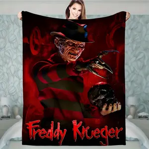 Freddy Krueger Horror Theme Print Flannel Blanket - Soft and comfortable for all seasons, perfect for sofas, beds, and camping trips