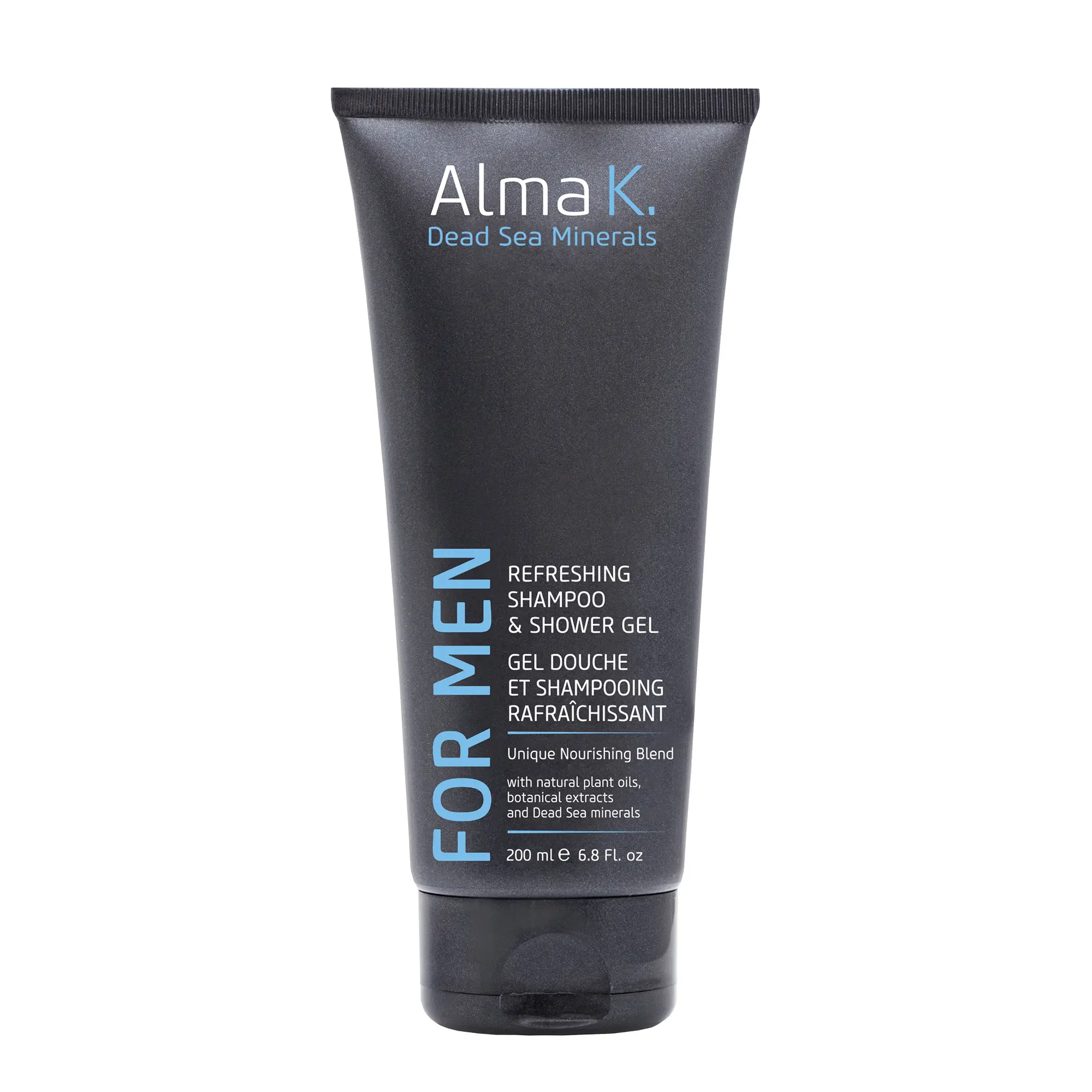 Alma K Refreshing Shampoo and Shower Gel - 2 in 1 Mens Body Wash and Clarifying Shampoo - Antioxidant-Rich with Argan Oil, Dead Sea Minerals - 6.8 oz