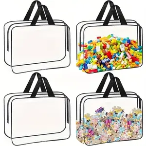 Set of Four Spacious Transparent PVC Storage Bags - Featuring Zippers, Foldable Design, And Portable Multi-Use Organizers