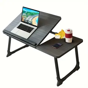 Adjustable height folding laptop table, sturdy and durable portable laptop table, multifunctional portable desk with cup holder for home office, study and reading