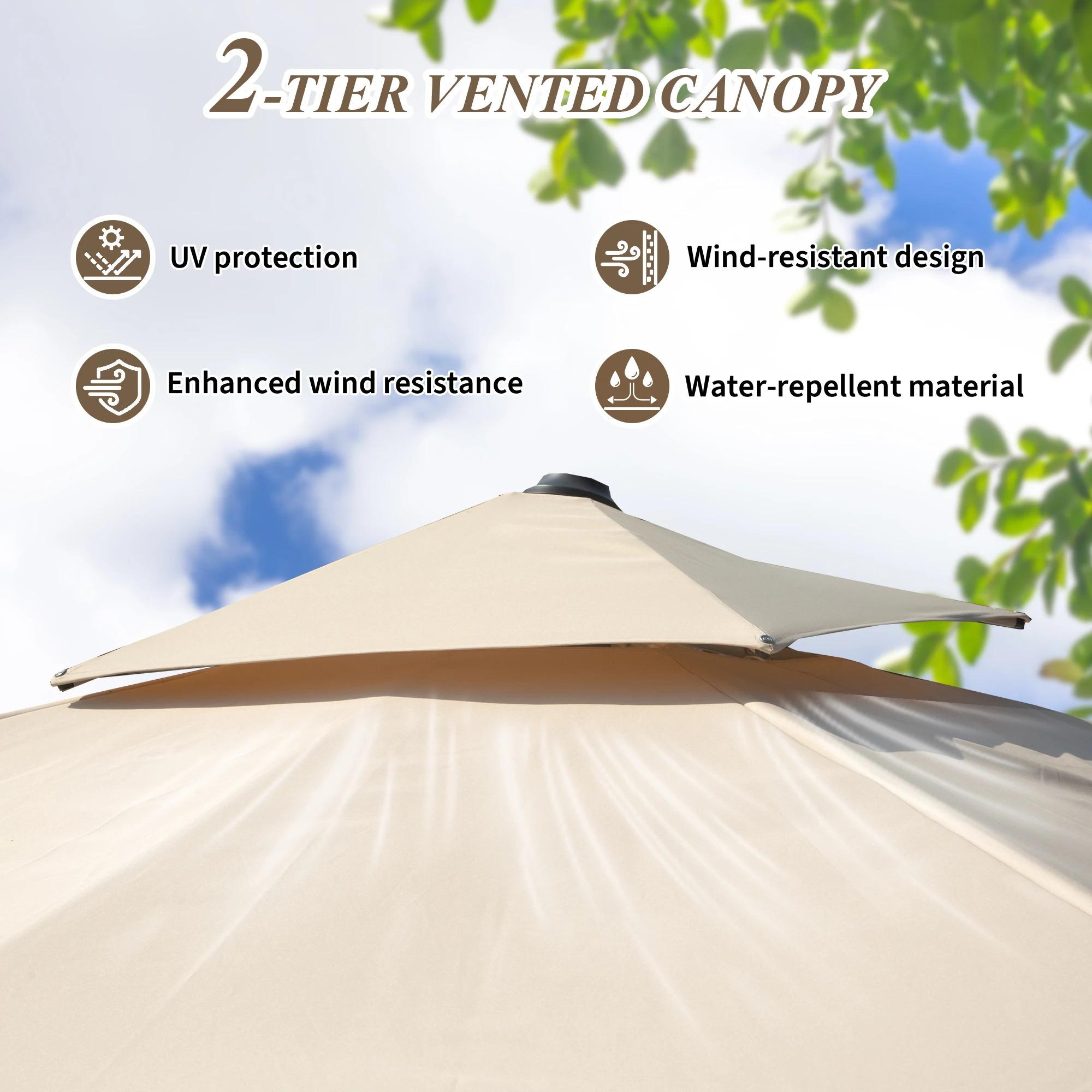 9*11 FtRectangle Cantilever Patio Umbrella with Center Pole Elegant Outdoor Furniture & Base Set