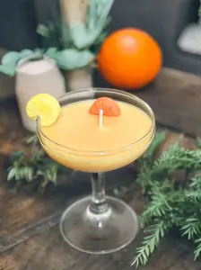 Manhattan Martini Soy Wax Citrus Candle Decorations - Classic Cocktail Glass with Citrus Candle and Lemon and Orange Leaves scent Fruit Perfume Scented