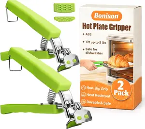 2-Pack Silicone Hot Plate Holders – Heatproof Gripper Clips, Compact Heat Resistant Utensils for Air Fryer, Pizza Pan, Green Kitchen Accessories