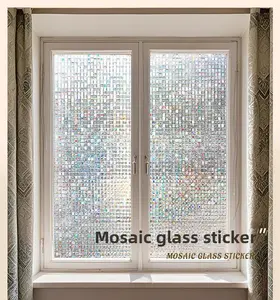 Mosaic Glass Sticker - Retro Stained Glass Design Plaid Rainbow Pattern Removable Privacy Sticker for Home Glam Decor Kitchen Girl Room Accessories Frosted Cling Decorative Film Colorful Ornaments Smooth Window girl room accessories kitchen decor