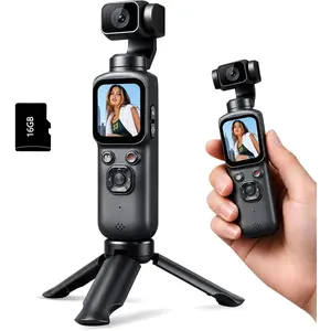 4K Vlogging Camera for YouTube, 75MP Pocket Digital Camera with 330? Rotating Gimbal Lens, Travel & Beginner Handheld Vlog Camera, WiFi Content Creator Kit with Tripod, 16GB Card