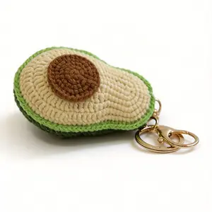 Handmade Crochet Avocado Keychain, Cute Knitted Fruit Key Chain for Women, Soft Yarn Bag Charm with Gold Clasp, Mini Plush Keyring for Backpack, Purse, Car Keys, Kawaii Gift for Girls, Teens, Avocado Lovers