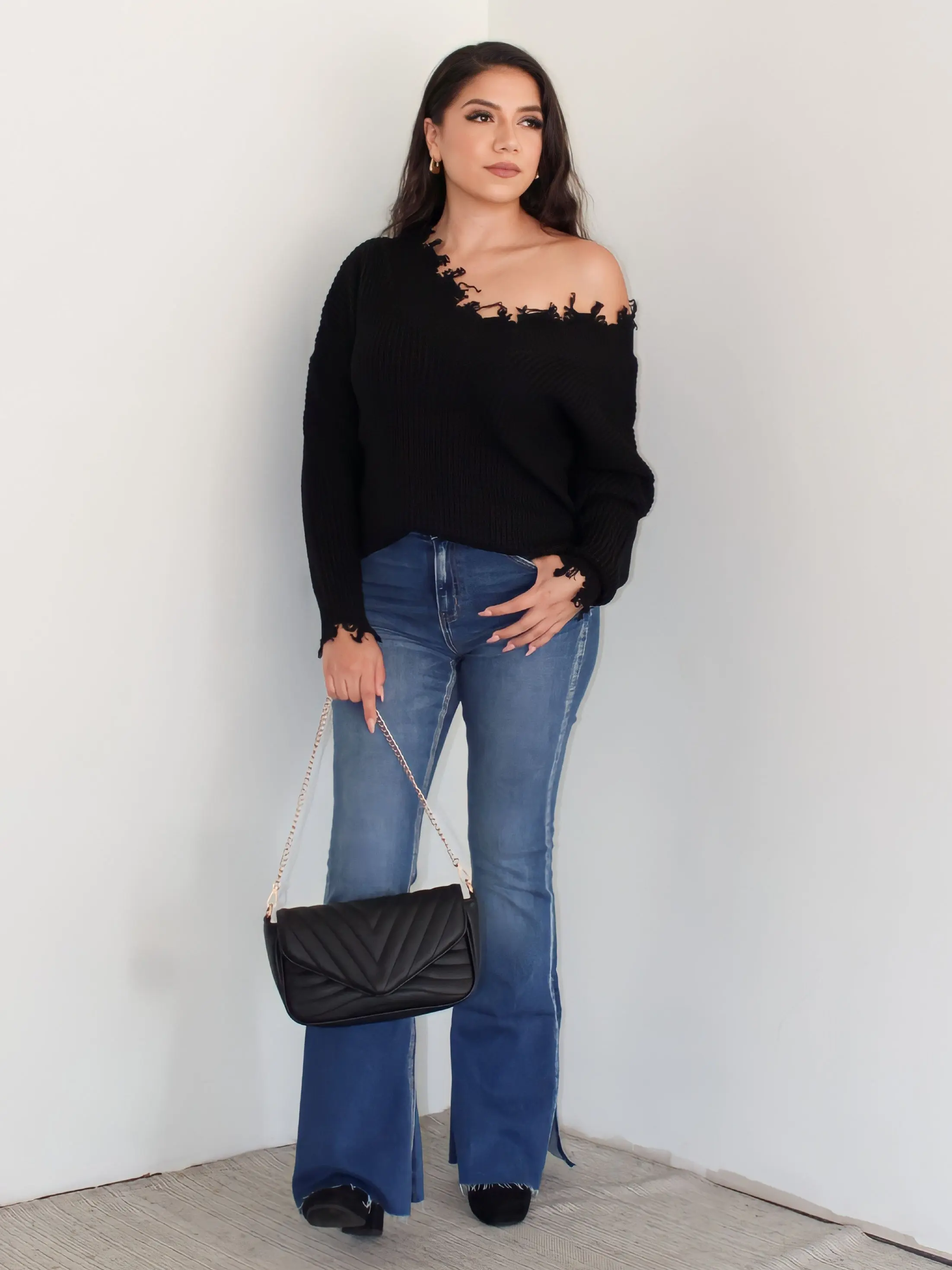 Allie's Distressed Sweater in Black