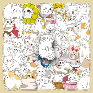 Cute Cat Pattern Sticker, 50pcs/set Self Adhesive Decorative Stickers, DIY Decals for Water Bottle, Laptop, Phone Case, Scrapbooking, Journal Making
