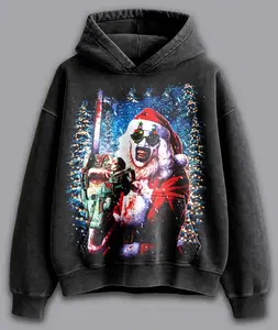 Vintage Christmas Horror Movie Hoodie, Acid Wash Terrifier Art Sweatshirt, Terrifier T-Shirt, Christmas Merch, Horror Fan Gift Unisex Shirt
