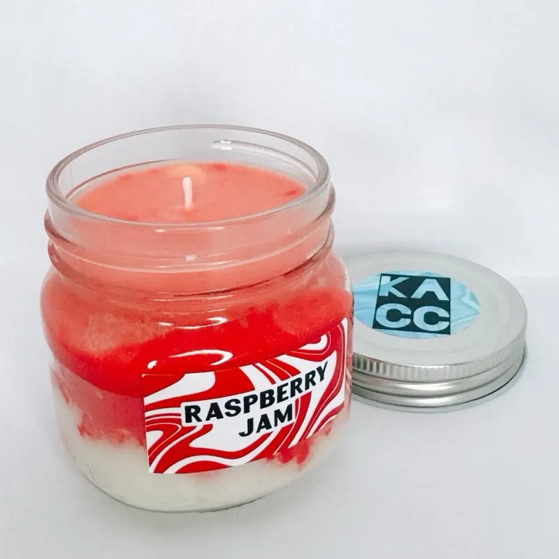 Raspberry Jam Two-Color Soy Candle – 8 oz Handmade, Sweet Fruity Scent, Custom Colors, Long-Lasting Burn, Perfect Gift